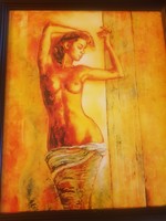 Sors Andrea festőművész festményei ,5 darab akt olaj festmény faroston