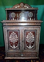 19th century Anglo-Indian bone inlay small cabinet! Solid wood, very heavy for its size