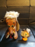 Régi -retró műbőr kutya figura+fa oroszlán.