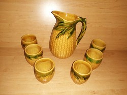 Magyarszombatfai corn pattern ceramic wine set jug with 6 glasses