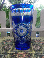 30 Cm gentian blue glass vase - lip lead crystal - art&decoration