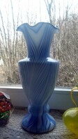 Lenyűgöző kék-fehér FODROS SZÁJÚ OPALINE ÜVEG VÁZA - 30 cm - Art&Decoration