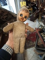 Old doll with porcelain head, plush body, size 24 cm.