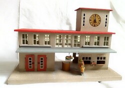 Antik régi Kibri 0-ás vasút modell állomás épület lemezjáték US Zone 1945-49 terepasztal kiegészítő