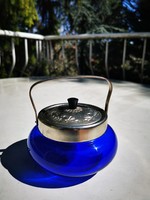 Cobalt blue glass sugar bowl