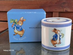 Wedgwood angol csontporcelán persely dobozában,  Peter Rabbit dekorral Beatrix Potter design