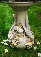 Ceramic vase with bird decor. Zsolnay type seal with antique convex decoration. Round seal. Video