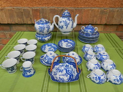 Blue tea and coffee set with Japanese cherry branch pattern