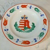 Régi címeres kézzel festett fali tányér