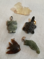 Carved mineral pendants and 1 carved ram.