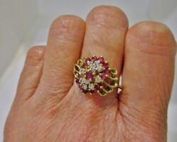 Nagyon szép  régi 14kt arany gyűrű gyémánt és rubin kövekkel
