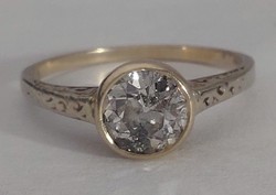 From 93T.1 HUF antique Hungarian solitaire white gold 2g brilliant 0.8ct button ring with snow white stone size 15