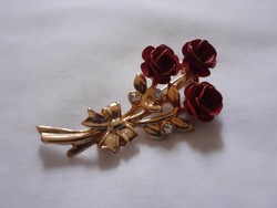 Vintage, rózsa csokor formájú arany színű bross (kitűző)