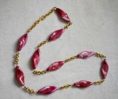 Régi nyaklánc retro bizsu 67 cm pinkes lilás mázas kerámia gyöngyökkel