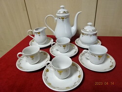 Alföldi porcelán, négy személyes kávéskészlet, aranyozott mintával, 13 darabos. Jókai.