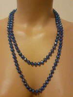 Long, rare, bead-knotted, blue Czech aurora borealis crystal necklace (without clasp)