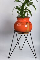 Iparművészeti modern design vas virágtartó, kerámia kaspóval  (54 cm)