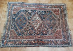 Antik, kis, kézi csomózású iráni shiraz szőnyeg