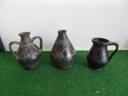 3 db Nádudvari fekete kerámia váza,15,,15,,12cm