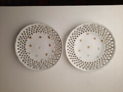 2 antique porcelain cake plates with openwork edges with a flower pattern
