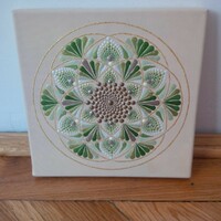 New! Beige green brown gold mandala picture hand painted 20x20cm