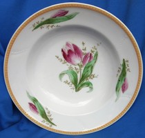 Régi Virágmintás porcelán falitányér, ritkább darab, Oblatt J. Hódmezővásárhely , átmérő 23,2 cm