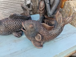 Csodás Vízköpő hal bronz ozott szobor   Feng Shui  kerti tó hoz vagy falikút hoz dísz Fagyálló műkő