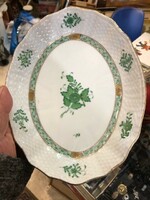 Herendi zöld Apponyi mintás porcelán tál, 22 cm-es nagyságú.