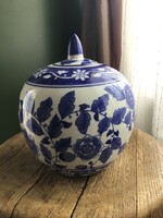 Kék-fehér keleti stílusú tök formájú porcelán fedeles edény