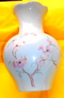 Hand-painted vase with peach blossoms by éva Bakos 17-18 cm