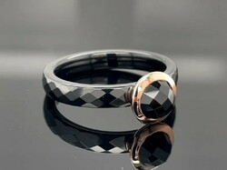 Valódi ónix drágaköves 925 sterling ezüst/ kerámia  gyűrű rosé aranyozva -- 54 es  méretúj