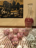 Polished glass liqueur set with 6 glasses, in beautiful, flawless condition.
