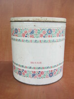 Metal flour box with a lid with a flower pattern, old nostalgia piece of farmhouse decoration