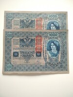 Hajtatlan sorszámkövető 1000 korona 1902 DÖ bélyegzéssel