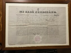 1845 - ös jogi diploma; 55x76 cm.