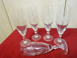 Polished glass champagne glass, base, height 18.5 cm. Five for sale. Jokai.