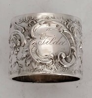 Ezüst szecessziós szalvéta gyűrű "Tilda" felirattal