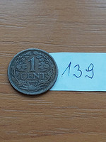 Netherlands 1 cent 1917 Queen Wilhelmina, bronze 139.