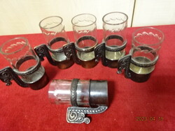 Glass liqueur glass in a metal holder, six pieces for sale. Jokai.
