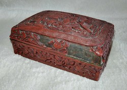 Antik kínai cinóber lakk doboz (19. század)! Gyönyörű mintával, korából adódó hibákkal!