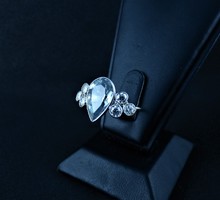 Special 14k white gold ring with aquamarine and moissanite gemstones!!!