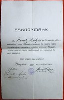 Régi esküokmány 1918 Bonyhád , vízjeles papíron.