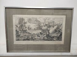 Antik barokk hajó hajózás metszet 1720-1744 nyomat Jacques Rigaud keretben 880 7008