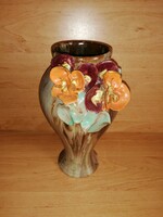 Antique ceramic plastic flower patterned vase - height 24 cm