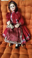 Marked old Hungarian folk art doll, museum piece, Papp Ferencné {j2}