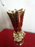 Román porcelán váza, aranyozott, rózsa mintás, magassága 26 cm. Jókai.