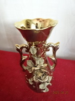 Román porcelán váza, aranyozott, rózsa mintás, magassága 14,5 cm. Jókai.