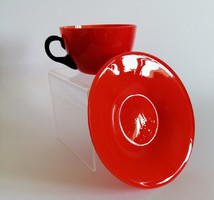 Loetz piros/fekete art-deco Tango teáscsésze + alj, 1920 körül