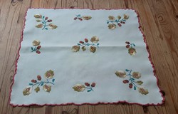 Embroidered white cotton tablecloth, needlework 40 x 42 cm.
