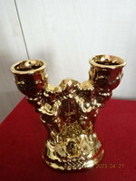 Romanian porcelain, gilded, two-pronged candle holder. Jokai.